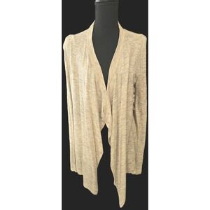 Loft Cardigan Women's Large Beige Knit Stretch Asymmetrical Long Sleeve Sweater